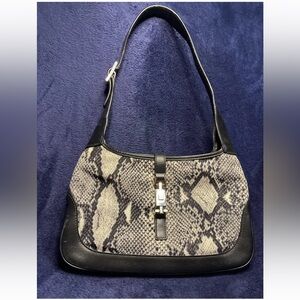 Elegant Black and Gray Snake Print Women's Bag